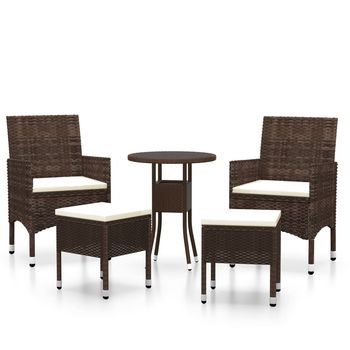 Conjunto De Muebles De Jardín De 5 Uds | Mesa Y Sillas Ratán Sintético Marrón