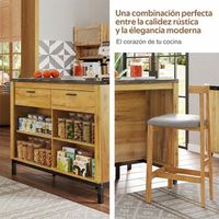 isla de cocina rectangular de 120 x 75 x 90 cm con encimera efecto marmol negro