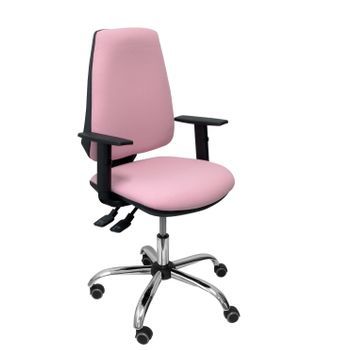 Silla De Oficina Ergonómica Con Mecanismo Sincro Y Regulable En Altura - Asiento Y Respaldo Tapizados En Tejido Bali Color Rosa Pálido - Brazos Regulables - Espuma Viscoelástica - Uso Intensivo 24 Horas Piqueras Y Crespo Modelo Elche