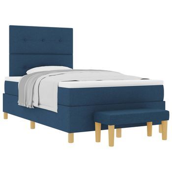 Cama Tipo Box Spring Con Cabecera Azul 200 X 120 Cm Tela Vidaxl