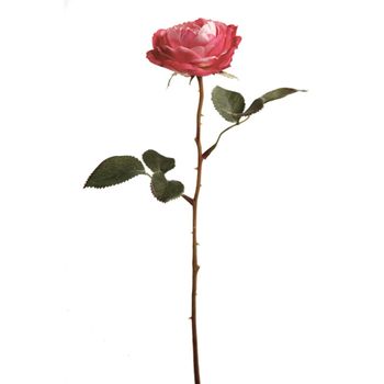 Tallo de rosa con espinas y hojas artificiales rosa h33