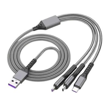Cable USB-A de 66W 5A a Type-C/Micro USB de cobre con núcleo para carga rápida y transmisión de datos de 1,2 m de largo