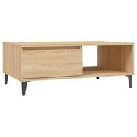 mesa de centro moderna y minimalista con espacio de almacenaje 90 x 60 x 35 cm madera de ingenieria y metal color roble dec039072