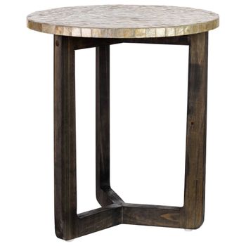 Mesa auxiliar de madera y capiz blanco d40x45h cm