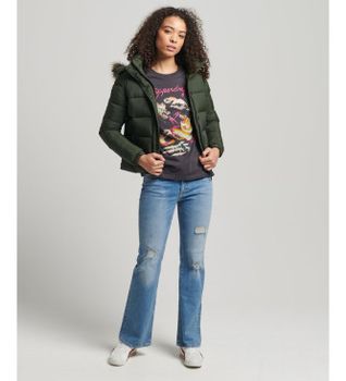 Superdry para mujer. W5011178A Chaqueta corta con capucha de uso intermedio verde (S), Casual, Nylon