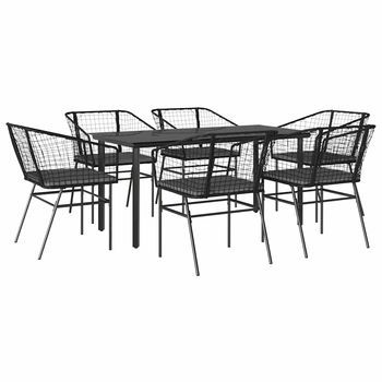 Set De Comedor De Jardín 7 Piezas | Mueble De Jardín Cojines Ratán Sintético Negro