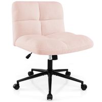costway silla ajustable en altura con patas cruzadas silla de oficina giratoria tapizada de falso vellon con 5 ruedas rosa claro
