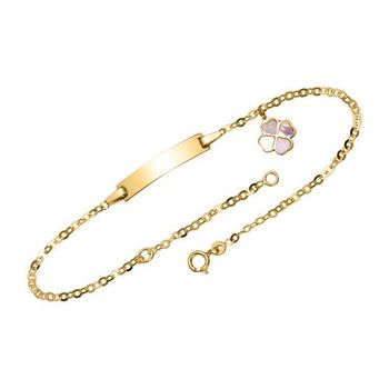 Pulsera de identificación en oro de 14 quilates con trébol