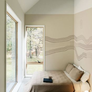Papel pintado panorámico paisaje gráfico, beige 300 x 250cm