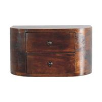 mesita de noche flotante de madera maciza estilo artesanal modelo lunar con 2 cajones color castano