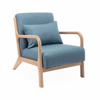 Sillón De Diseño De Madera Y Tela, Azul