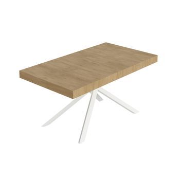 Mesa Extensible Niket 160/264x90 Cm Roble Natural Patas Blancas