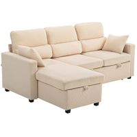 homcom sofa cama esquinero con compartimento tapizado en terciopelo acanalado y 2 cojines 205x135x76 cm beige
