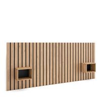 cabecero con mesitas listones decorativos 258x107x3 cm cama de 150160180 cm con almacenamiento estilo moderno roble
