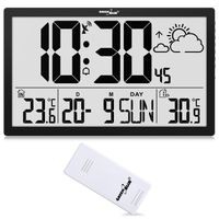 green blue gb218 reloj de pared grande digital con sensor exterior reloj dcf alarma con funcion de repeticion pantalla lcd temperatura interior y exterior prevision dimensiones 37 x 225 cm