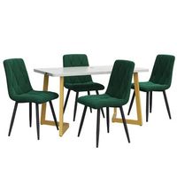 conjunto de mesa de 117 cm con patas doradas y 4 sillas verdes con rombos
