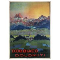legendarte - cartel turistico vintage dobbiaco dolomiti - cuadro lienzo impresion digital cm 50x70