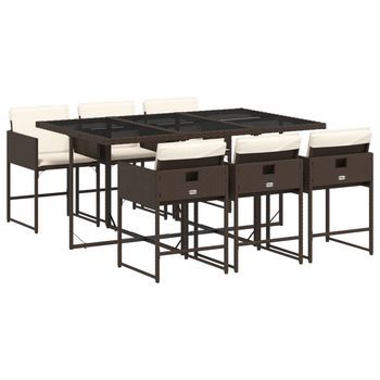 Set Comedor De Jardín 7 Piezas | Mueble De Jardín Con Cojines Ratán Sintético Marrón