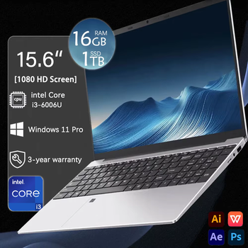 FUCHU 2026 Portátil de 15.6 Pulgadas con Teclado Retroiluminado y Desbloqueo por Huella Dactilar, 16GB de RAM DDR3, 1TB/2TB SSD, Intel I3-6006U, Windows 11, para Oficina, Estudio y Juegos