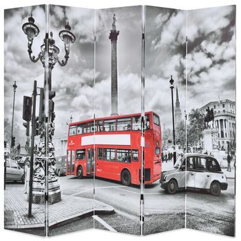 Biombo Divisor Plegable 200x170 Cm Bus Londres Blanco Y Negro Vidaxl