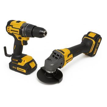 Set Profesional Klack 21v: Taladro Percutor + Amoladora Angular Brushless Con Accesorios