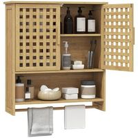 armario de bano de pared de bambu con puertas de celosia estante ajustable 62 x 20 x 66 cm  natural