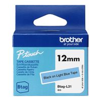 brother btag-l31 cinta no laminada negra sobre azul claro 12 mm original