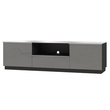 Mueble Para Tv De 180 Cm Colección Zante Con 2 Puertas Y 1 Cajón. Color Negro Y Gris Brillante.
