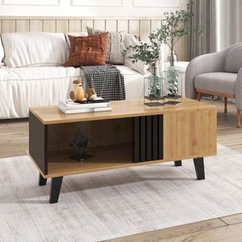 Mesa De Centro Con Almacenamiento 100 X 60 X 45 Cm, Madera Y Negro