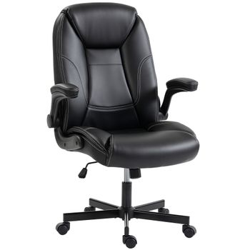 HOMCOM Silla de oficina ergonómica sillón de oficina reposabrazos abatibles altura ajustable función balanceo negro