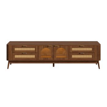 Mueble De Tv Led 4 Cajones Puertas Cristal Pb Madera Urban Meuble 180x40x50 Cm - Nogal