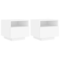 juego de 2 mesitas de noche con cajones y luces led rgb 40 x 39 x 37 cm madera contrachapada blanca dec032824