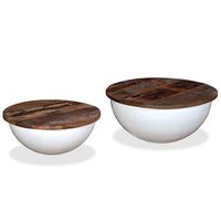 set pack 2 uds mesa de centromesa auxiliarmesa de cafe forma de bol madera reciclada blanco