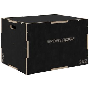 SPORTNOW Cajón de Salto Pliométrico de Madera con Mangos Huecos Carga 120 kg para Casa Oficina Gimnasia 76x61x51 cm Negro   Aosom España
