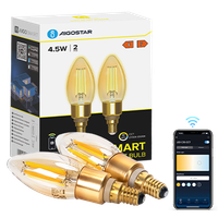 aigostar edison bombillas alexa led e14 bombillas inteligentes 45w 470lm wifi bombilla vintage c35 bombillas filamento regulable 2700k-6500k compatible con alexagoogle home ambar 2 pack