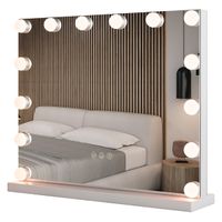 costway espejo de tocador espejo de mesa con luces espejo de maquillaje hollywood 14 bombillas led espejo de aumento 5x para dormitorio blanco