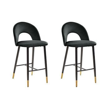 Conjunto De 2 Sillas De Bar De Terciopelo Negro Dorado Metal Retro Comedor Falton