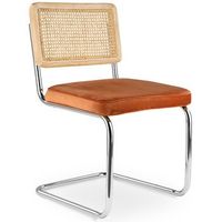 silla de comedor - tapizada en terciopelo - madera y ratan - new edition - martha naranja