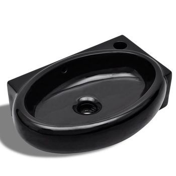 Lavabo De Baño Moderno | Lavabo Redondo De Cerámica Con Orificio De Grifo/desagüe Negro