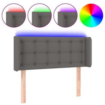 Cabecero Cama | Panel De Cabecera Con Led Cuero Sintético Gris 93x16x78/88 Cm