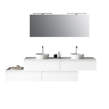 Composición Baño De Lavabo Doble Astra De 9 Piezas Blanco En Mdf