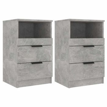 Pack 2 Uds Mesita De Noche | Mesa Auxiliar | Mesilla Madera Contrachapada Gris Hormigón