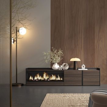 Mueble tv efecto madera roble negro 212x35x50cm chimenea efecto fuego