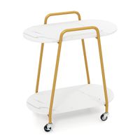 costway mesa auxiliar rodante 2 niveles superficie marmol falso ruedas bloqueables estructura metalica para dormitorio cocina salon blanco