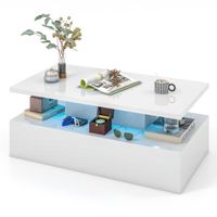 costway mesa de cafe led de 2 niveles con colores de luz ajustables en rectangular contemporanea para sala de estar 110 x 60 x 40 cm
