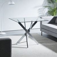 sweiko mesa comedor 80x80x75 cm con patas cruzadas metal cromado y vidrio templado diseno moderno ahorro espacio
