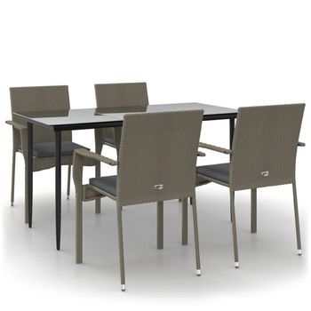 Set Comedor Jardín 5 Pzas Y Cojines Ratán Sintético Negro Gris Vidaxl