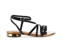 sandalias efecto piel laminada con tira al tobillo y pedreria black