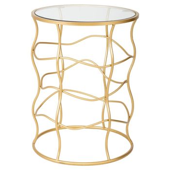 Mesa auxiliar de metal dorado y cristal d46x60