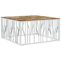 mesa de centro acero inoxidable y madera reciclada plateado